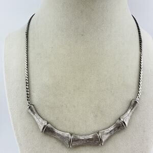 Vintage Direction One Bamboo Pendant Brushed Texture Silver Tone 16” Necklace